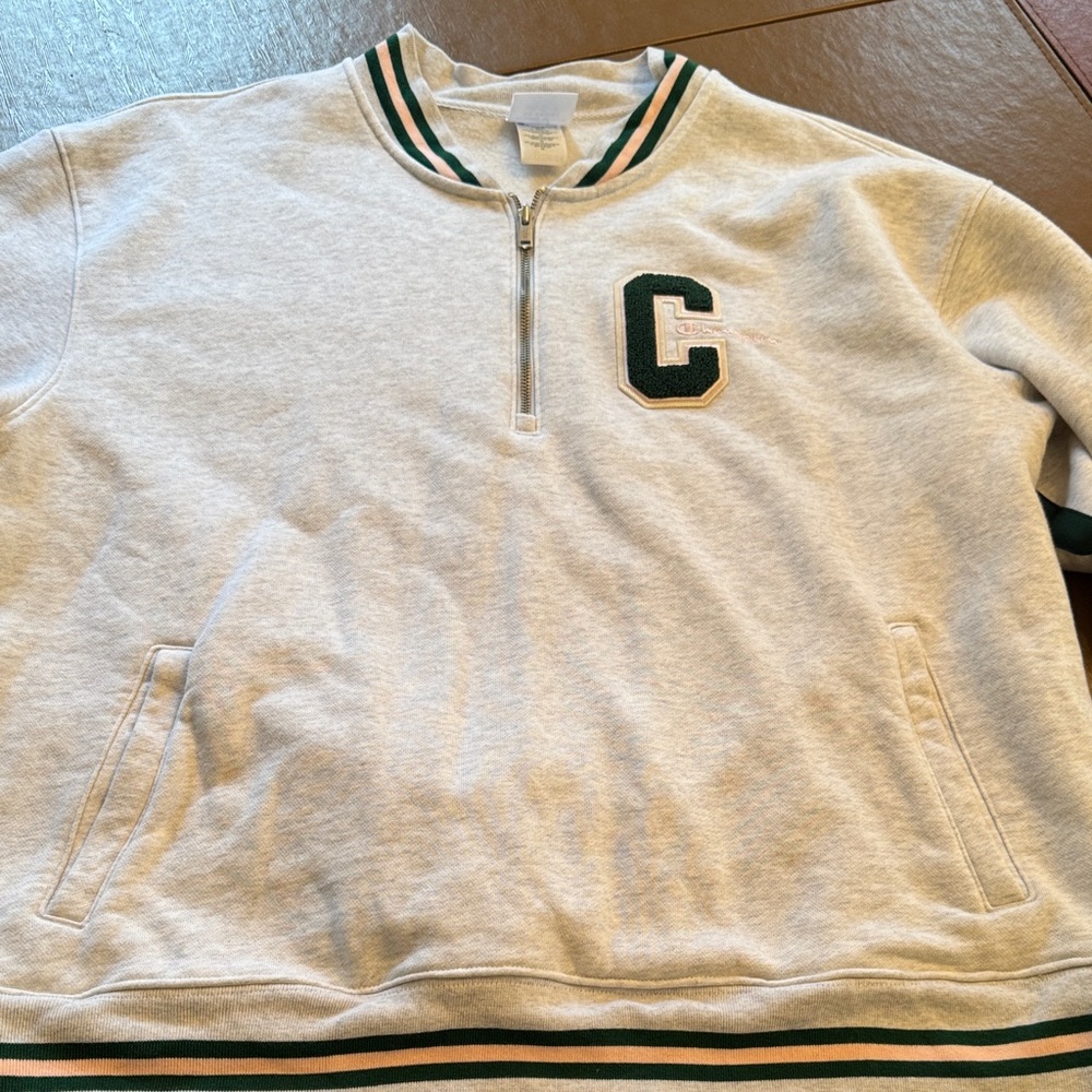 Champion Gray Crewneck Sweater with Green Accents